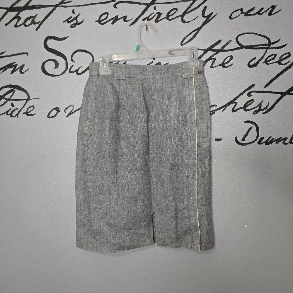 Boos Austria Grey Linen Pencil Skirt with Piping Detailing, M